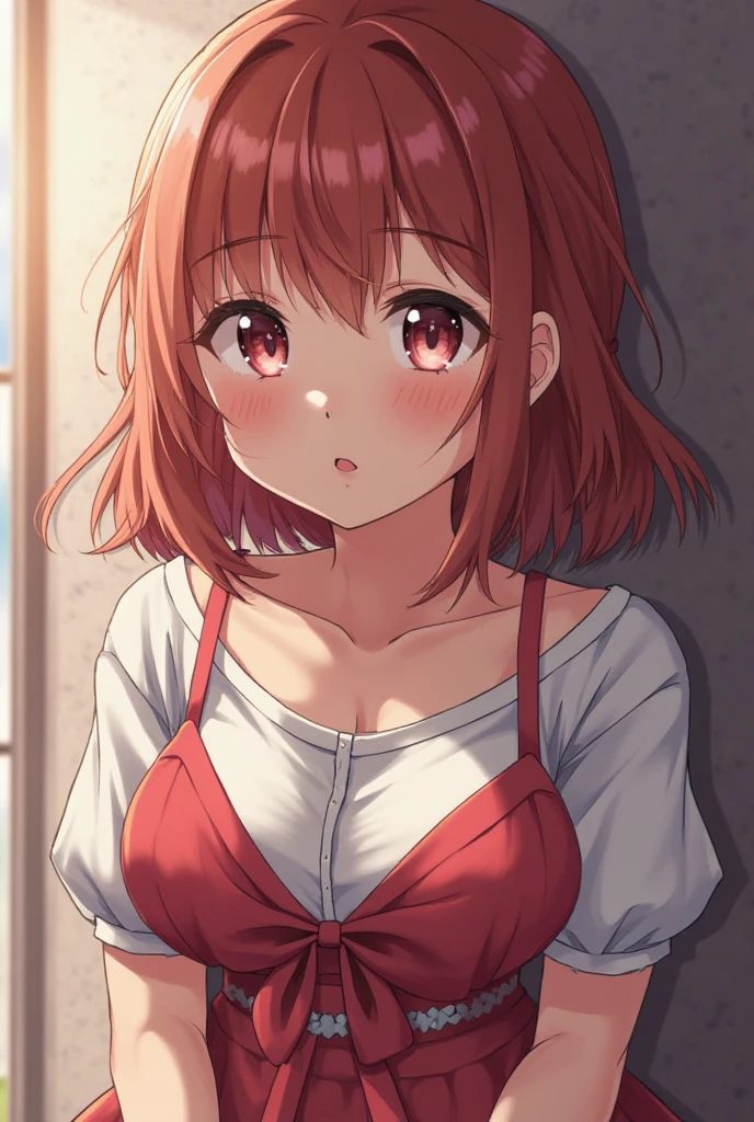 ((Best Quality)), ((Masterpiece)), (Details: 1.4),Anatomical, award-winning concept art, beautiful, fine details, warm soft color grading, depth of field, highly detailed CG Unity 8k wallpaper, amazing, best illustration, lens 135mm, glossy, light reflection, clear, very elaborate, RAW, photography, portrait, official art, beautiful and aesthetic, 1 girl, solo, child actor, red hair, red eyes, short hair, exposure, bandage, exposure, cleavage, shoulder out, kimono, (on all fours: 1.2), blush, opening, cherry, grass, realism, vibrant, moment when the lover was in a miracle, fantastic visual depiction, professional effects, 13age, beautiful girl, petite girl, loli big, beautiful nails, beautiful fingers