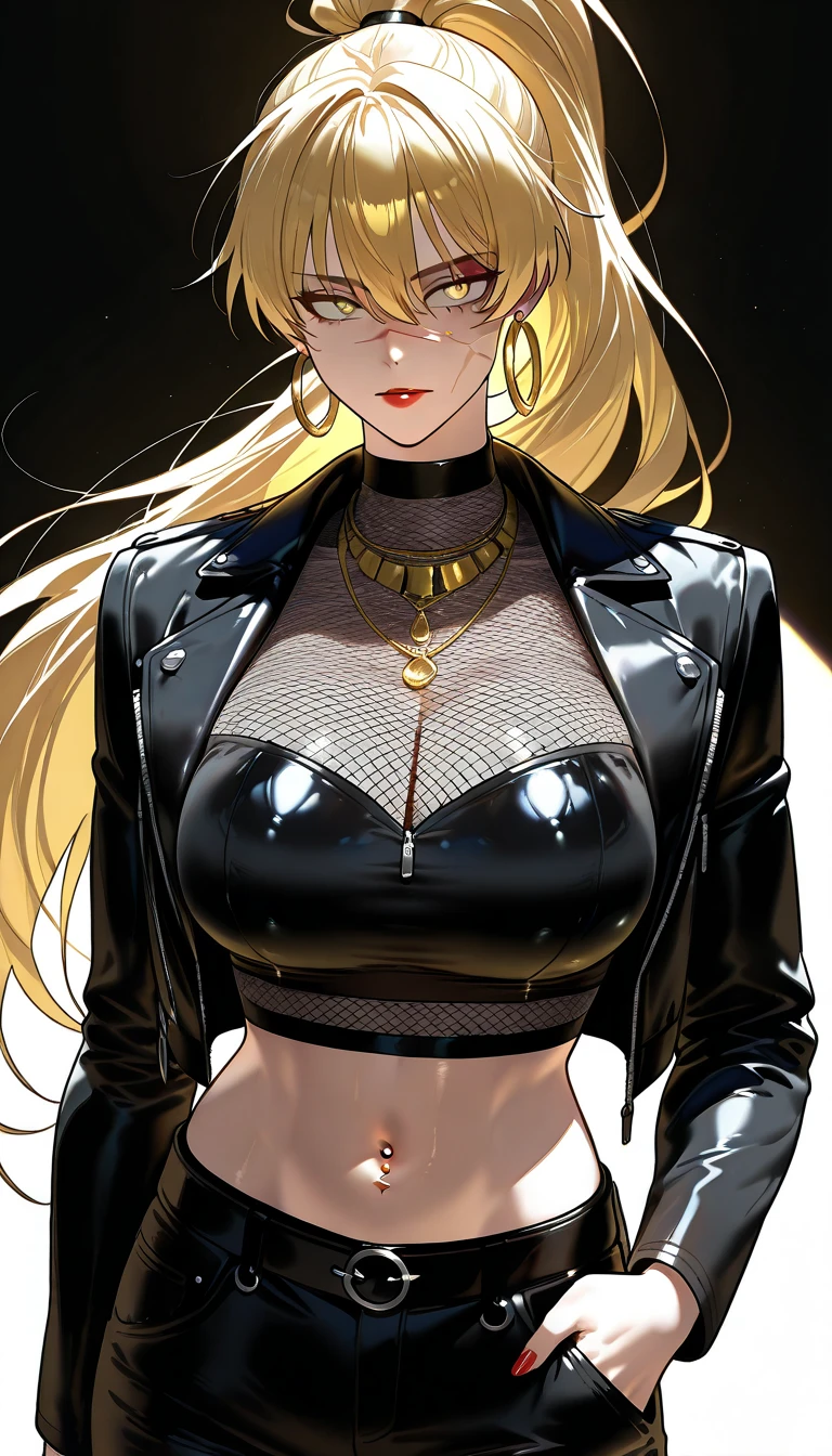 portrait of a beautiful american girl, looking at the viewer, bad chick, narcissism, selfish, elegant, leather jacket, long blond hair, seductive, very intricate, digital art, painting style, dramatic, black and white, high quality, unforgettable, by milo manara and russ mills