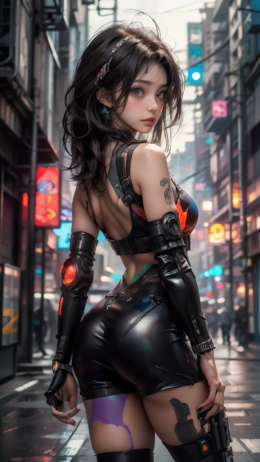 (Top Quality,8k,32K,masterpiece,NFSDW:1.3),ultra high resolution,(Photorealistic:1.4),RAW photo, Cyberpunk Girls, cute face detail, Cyberpunk Hair, Cyberpunk Fashion, very detailed clothes, Half Body Shot ,
,cyberpunk city background, backlight effect, Lens Flare, is written in depth,cbpkv5