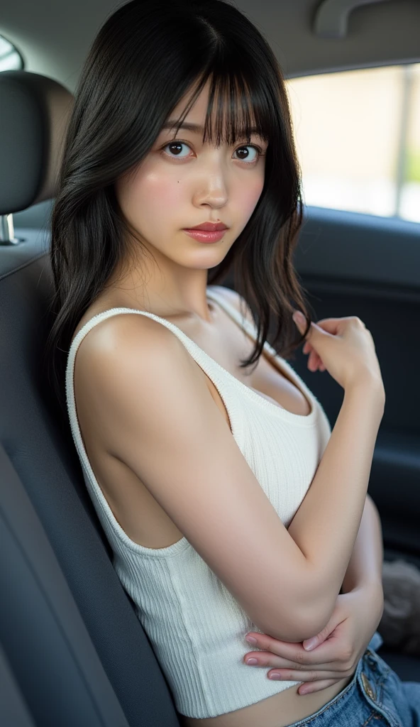 Japanese girl sitting in the car gtr in car street night
