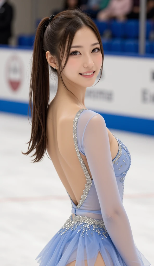 Ice dance practice、Highest quality、Highest quality、Super detailed、Particles of light:0.5、、Ice skating rink、Beautiful Eyes、Natural Texture、、French Braid、Body wet with semen、Wet vagina、Exposed female genitalia、、Vagina in full view、、Male genitalia enter female genitalia、Small and beautiful female genitalia、、Black tank top and mini flare skirt、A little cleavage、Leaning forward and spreading legs