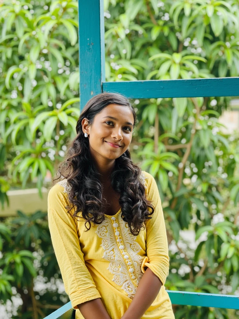 RAW photo, face portrait photo of beautiful 26 y.o woman, cute face, wearing black dress, happy face, hard shadows, cinematic shot, dramatic lighting, Indian, jungle, in sari