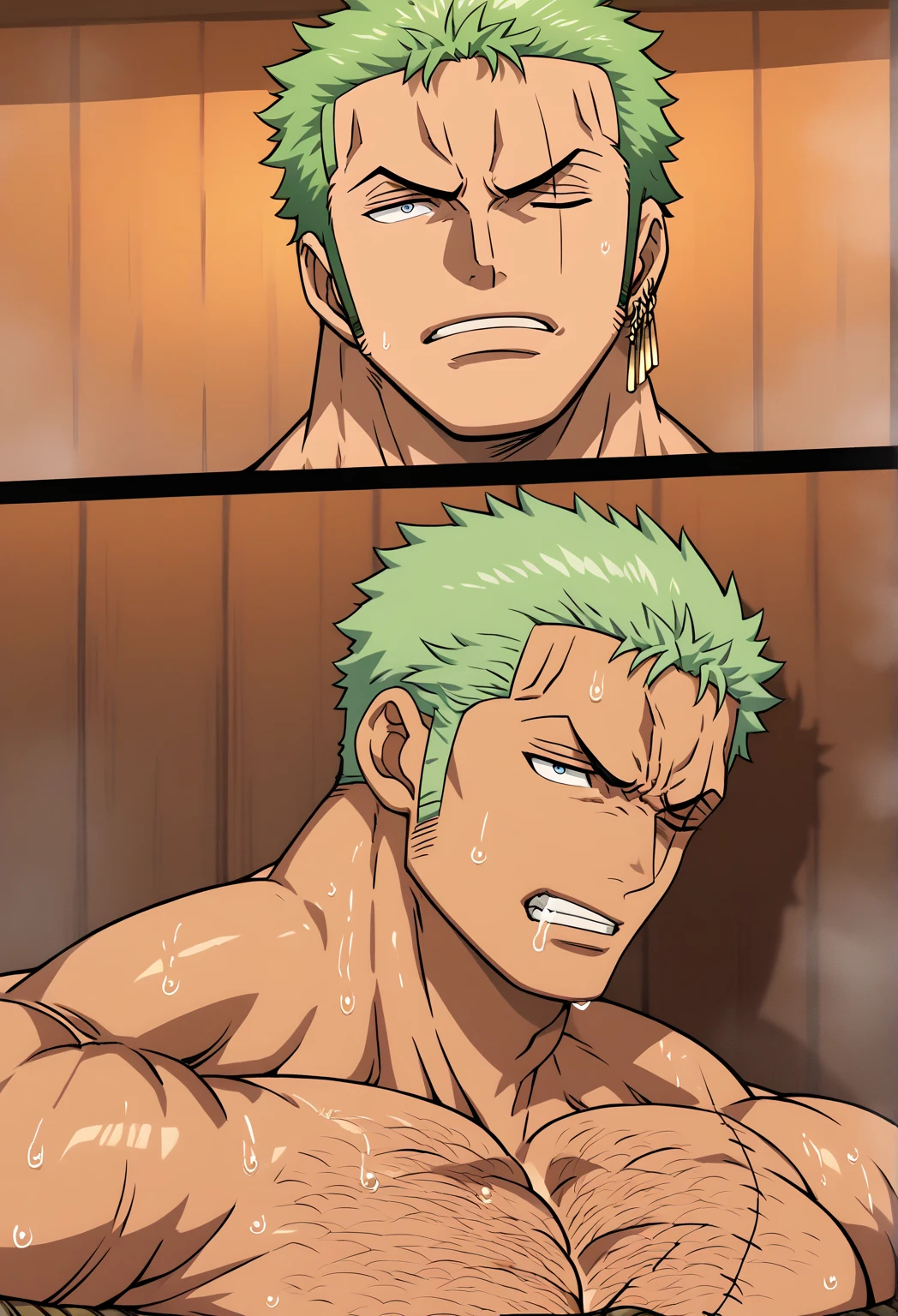 Roronoa Zoro,((The expression of climax)),(((Ejaculate forcefully))),naked,One erect penis,Highest quality,masterpiece,Ultra HD,Correct body structure,field,night,Lack of ethics