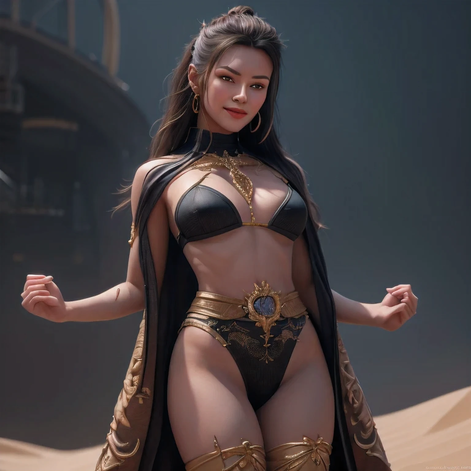 Pretty face, seductive smile, yonger female, 4 arms, cobra, snake, hood, scalie, sinuous, shimmering sarong, see-through sarong, long hair, hair covering breasts, slit eyes, golden eyes, glowing iridescent body, royalty, thick lips, fangs, neon lipstick, lamia, ifbb, abs, small waist, skinny waist, narrow waist, thin waist, skinny, slender body, lean body, lean waist, trim waist, perspective, breastplate of crystal, breastplate of diamond, salacious, malicious