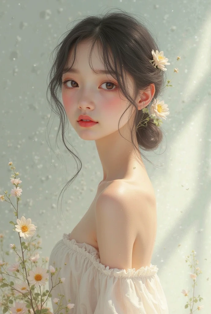 (extreme close - up:1.5)、(sface focus:2)、(Slim Style:1.5),
((Lateral face:2))、(1 soft_light:1.Girl Surrounded by 5)、(Back lighting:1.8)、(illuminating)、(Flowing cloth:1.3)、((Floral_Summer_Dress:1.5)、(Straw_hat:1.3))、
(masterpiece), realisitic, nffsw, high-detail, 8K, Raw photo,
Ambient Occlusion、Natural and harmonious composition、Warm tones、fine-art photography、(Loose clothes、Ultra-thin fabric:1.2)、((small areolas、small tits:1.3))、happy smail、(Thin and ultra-realistic eyebrows)