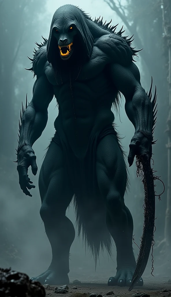 Create a muscular vampire with sharp teeth and nails, pointed ears, completely different from a human being, more beastly than a man