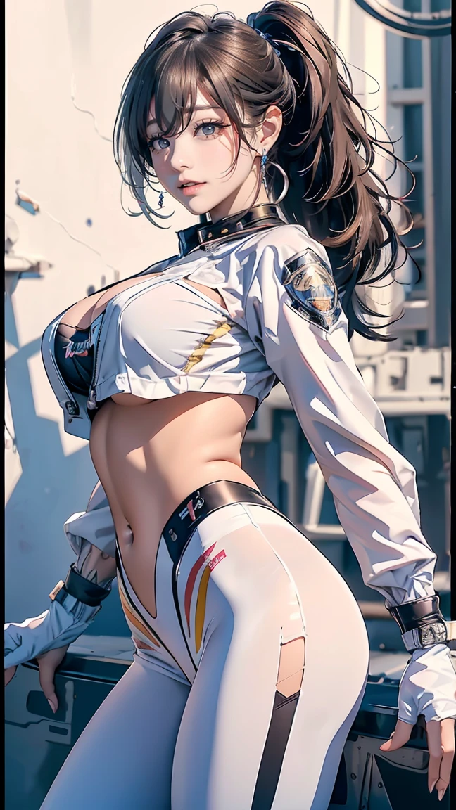 ((Best quality)), ((Masterpiece)), (Detailed: 1.4), (Absurde), A female fighter pilot ready for war in a military bikini, marin, dark skinned, Sculpted body defined, corps entier, Cuisses nues, mouth closed, Cyberpunk, half-naked, generous neckline, ((Perfect huge breasts)), (Yeux bleu clair super clairs sans pupilles), (((Bikini camouflage militaire)), (((cheveux blancs avec tresse)))), longs cils maquillage lourd, porte-jarretelles, jumeler beaucoup, niji --V5, close to real, psychopathe, visage parfait, sexy pose, Background with a giant Evangelion head, 2 piece clothes, cake, centered, scale to suit dimensions, Hdr (High Dynamic Range),Ray Tracing, NVIDIA RTX,Super-Resolution,Unreal 5,Dispersion souterraine, PBR Texture, Post-traitement, Filtrage anisotrope, profondeur de champ, Maximum Clarity and Sharpness, Textures multicouches, Albedo and specular maps, Ombrage de surface, Accurate Simulation of Light-Material Interaction, Proportions parfaites, Rendu octane, two tone lighting, Grande ouverture, ISO faible, Balance des blancs, Rule of Thirds, 8K RAW, Crysisnanosuit Bikini, thigh gap, belles hanches, slim thighs, sideview