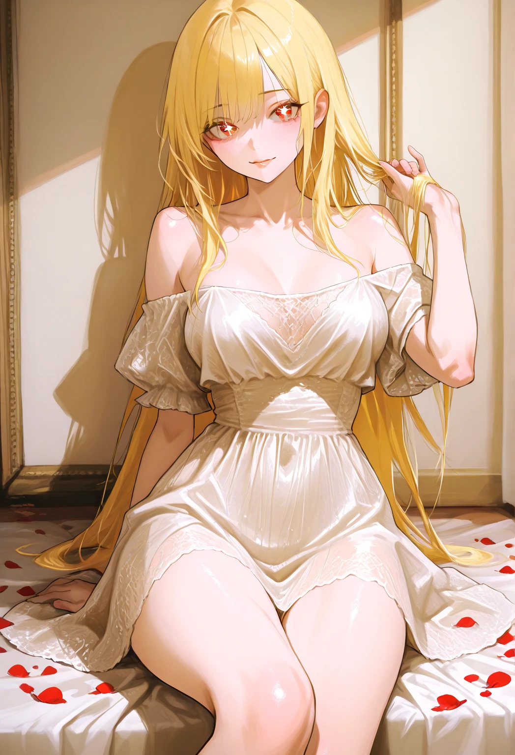 Masterpiece, best quality, very detailed, Ultra high resolution, (photorealistic:1.4), raw photos, (realistic:0.2), 1 girl, alone, long hair,,8k hdr, 1 girl,Blonde hair, shy , medium-large breast, bright eyes, , medium-small breasts,,(Mesh series) ,, living room