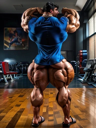 There is only one handsome Asian actor in the photo,35 years old,High target, Fitness,short hair, O-Shaped Beard,Perfect body, Dark skin color,Radiant Skin,Smooth skin,Muscle bulge, muscular, Very large pectoral muscles,Very sexy abdominal muscles,Very well-developed leg muscles,Huge concave and convex area,Brightens oily skin,Wearing black leather shiny thong,Handsome face, Correct and accurate male body proportions, Wear black socks,There are iron chains around the body,Sailor Moon style,Sailor Moon Costumes。