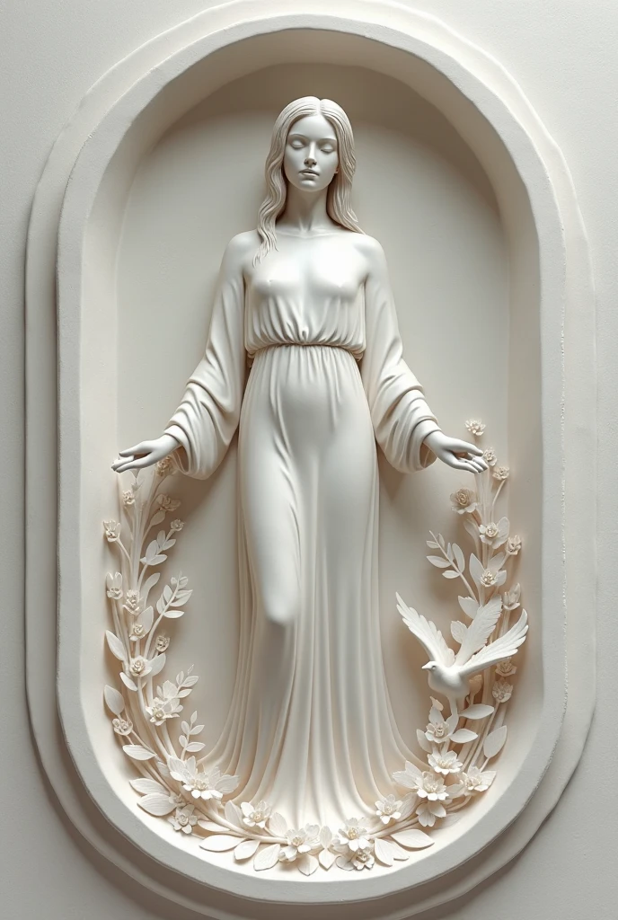 Highly detailed carvings on porcelain, partially glazed, wood-burned, art galleries, maidens, swimsuits
