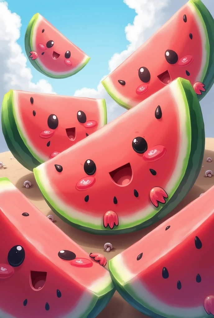 anime style watermelon pieces
