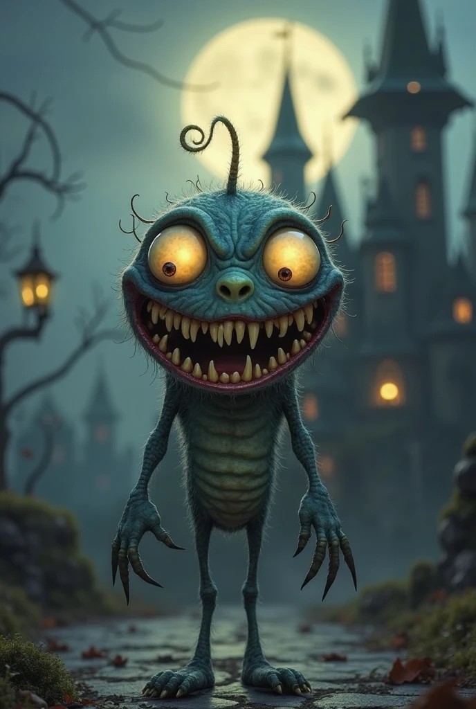 cute monster, Under your blanket, Scary atmosphere, Dramatic lighting, Detailed, Best composition