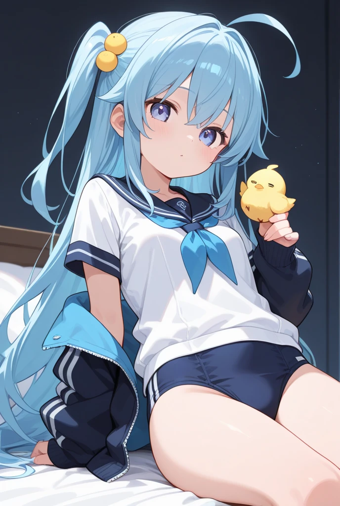Duck sitting girl sweating