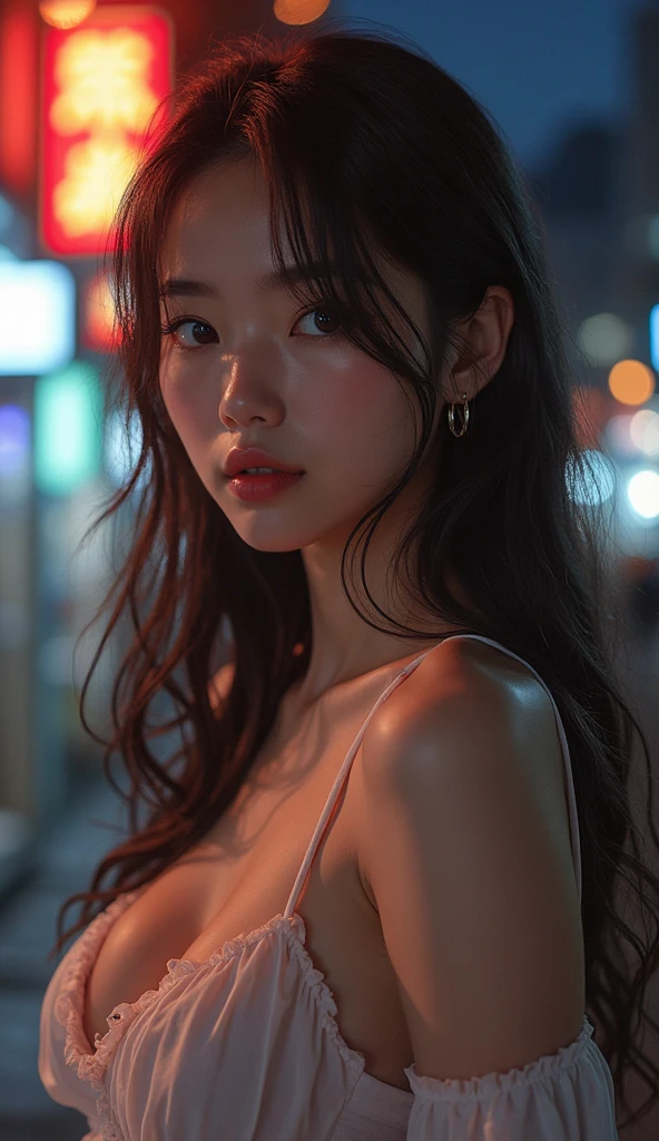 Young Korean woman without clothes inside a public event 