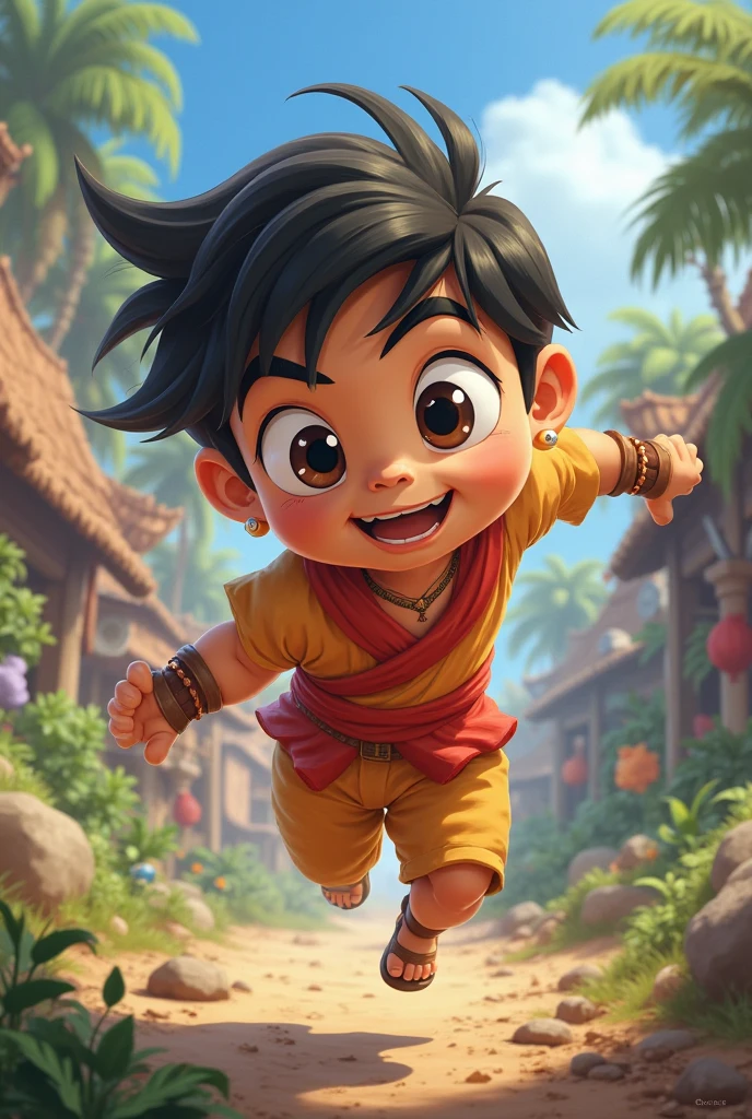Koran small cute cool boy holding Bhutan flag