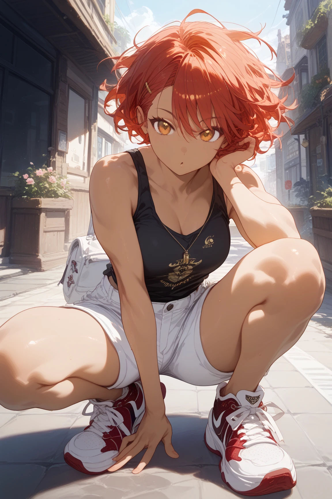 1 young girl, sitting by the window, I look out the window, short haircut, blood red hair, bright yellow eyes, medium breasts, big ass, wearing one-piece swimsuit, swimsuit, blue swimsuit, WET skin, very vest leather, Sweaty skin, Soviet car, car, car поезда, Soviet, cosy atmosphere, cosy, Warm colors, Warm, blush on the girl&#39;s face, wet pussy, I&#39;m cumming, I&#39;m cumming из киски, UHD, Masterpiece, Super detail, High detail, high quality, Best quality, 8K, A high resolution, anatomically correct. Sunset in the background, Warm light.

