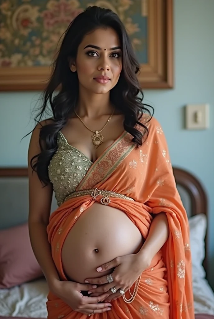7 years old cute beautiful girl in stylish modern saree with hot mood cute pic with pregnant