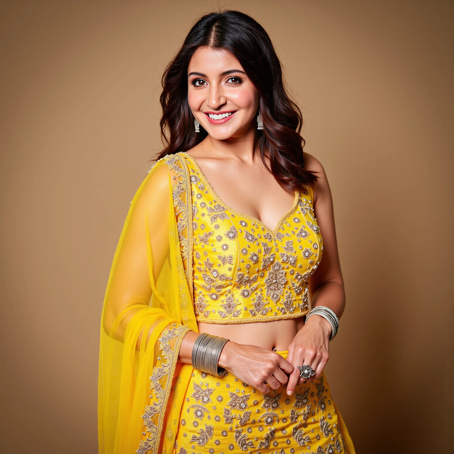 fully body photo of samantha ruth prabhu woman, studio quality, fair skin, subsurface scattering, high collar colorful indian dress, looking straight at camera, flat bright white background, smiling <lora:Samantha_Ruth_Prabhu_SDXL_LoRA:1>