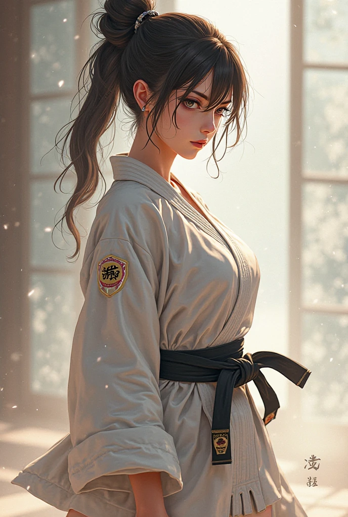 (ErinNobodySD15:0.8), AS-Adult,
woman, light brown eyes, dark brown hair, flat chest, small breasts, muscular, biceps, Caucasian, cute, plain karate gi, ponytail, 
dojo, martial arts dojo, modern, looking at viewer, facing the viewer, 
(masterpiece:1.2) (best quality:1.2) (detailed) (8k) (HDR) (cinematic lighting) (sharp focus) (detailed eyes),  
<lora:hair_length_slider_v1:0.1>
 <lora:fitgirl_v10:0.3> fit,  
 <lora:karate_uniform-000007:0.2> karate uniform,