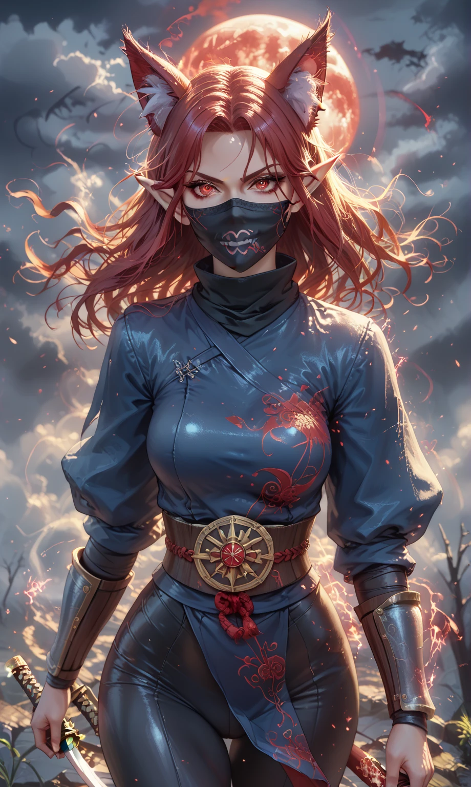 1 adult female demon with gray skin with very thin fiery horns protruding from the front of her forehead, ((fire hair)) ((with baggy clothes style oriental rpg world)) (perfect human eyes) work of art, best qualityer, (full viwer), bottom clean.