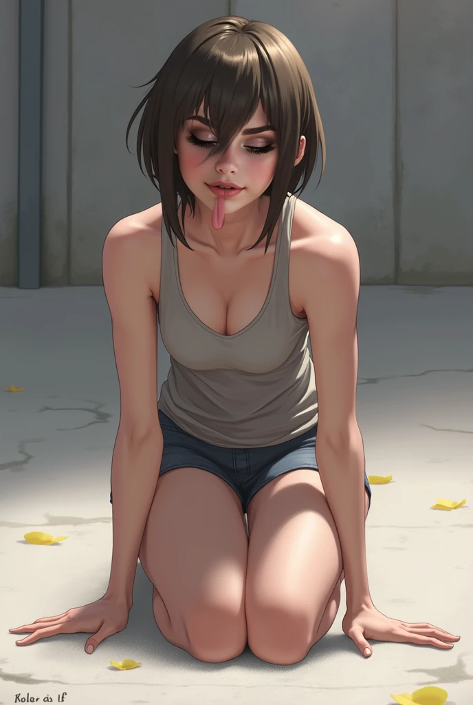 (low angle shot:1.5), she looks giant because the camera sees her from her feet, funny, aroused, amused, flirty, lascive, wanting sex, asking for sex, frontal view, grass garden, outdoors, full body shot, sexy pose, flirting with the camera, grin, playful, provocative, feet in frame, full body in frame,  woman squatting stepping on me, open legs, stepping on the camera, staring at me, ((low angle shot)), , eye contact, staring at the viewer, flirting with the camera, tt_saggy, sagging breasts, juicy breasts, jiggling breasts, small breasts