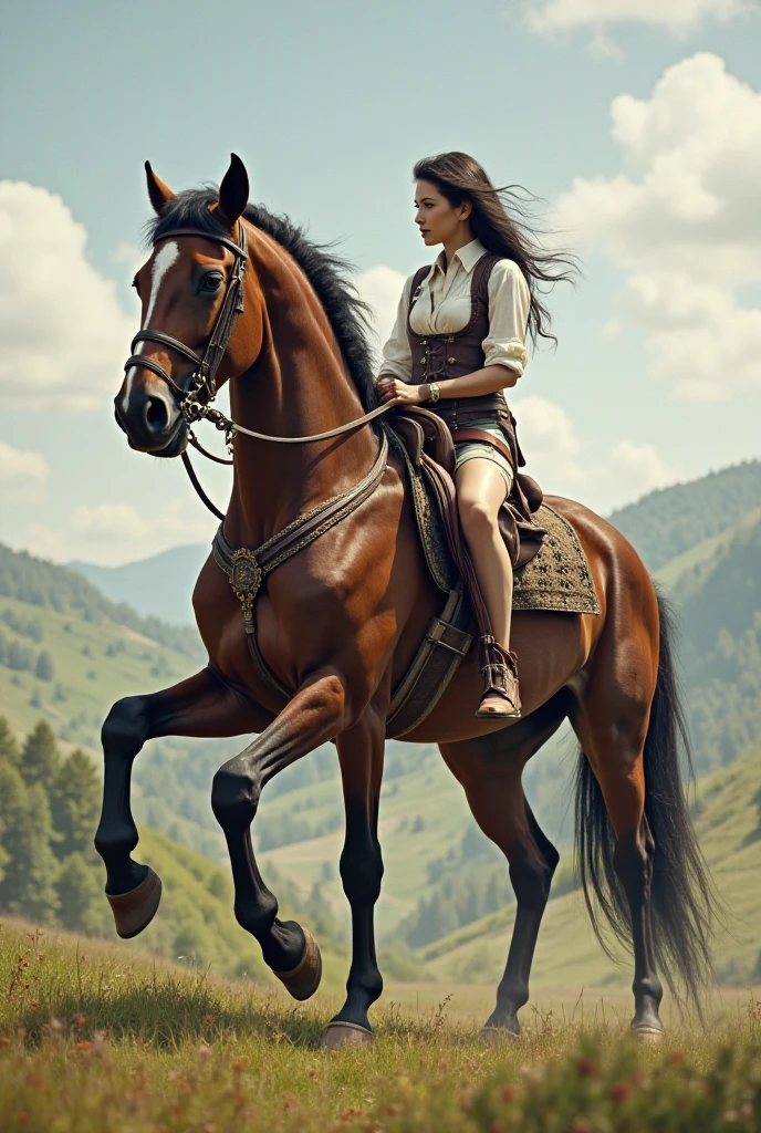 masterpiece, best quality, extremely detailed, hyperrealistic, photorealistic, a beautiful girl, riding a horse,ultra detailed face:1.1,

