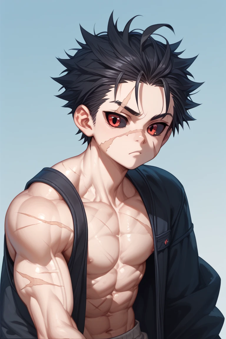 hiei, <lora:hiei-lora-nochekaiser:1>,
hiei, black hair, spiked hair, (red eyes:1.5), third eye,
BREAK belt, pants, black pants, topless, tattoo, (dragon tattoo:1.2), arm tattoo, (black tattoo:1.2),
BREAK outdoors,
BREAK looking at viewer, (cowboy shot:1.5),
BREAK <lyco:GoodHands-beta2:1>, (masterpiece:1.2), best quality, high resolution, unity 8k wallpaper, (illustration:0.8), (beautiful detailed eyes:1.6), extremely detailed face, perfect lighting, extremely detailed CG, (perfect hands, perfect anatomy),