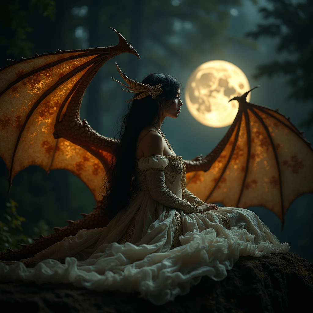 ((best quality)), ((masterpiece)), (detailed), alluring succubus, ethereal beauty, perched on a cloud, (fantasy illustration:1.3), enchanting gaze, captivating pose, delicate wings, otherworldly charm, mystical sky, (Luis Royo:1.2), (Yoshitaka Amano:1.1), moonlit night, soft colors, (detailed cloudscape:1.3), (high-resolution:1.2)
