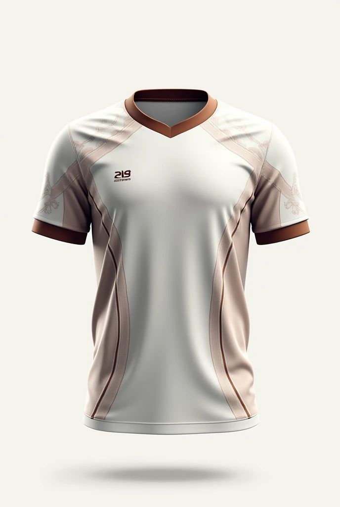 Design a sports t-shirt with maroon and white colors, you can add small details in other colors such as gold and black