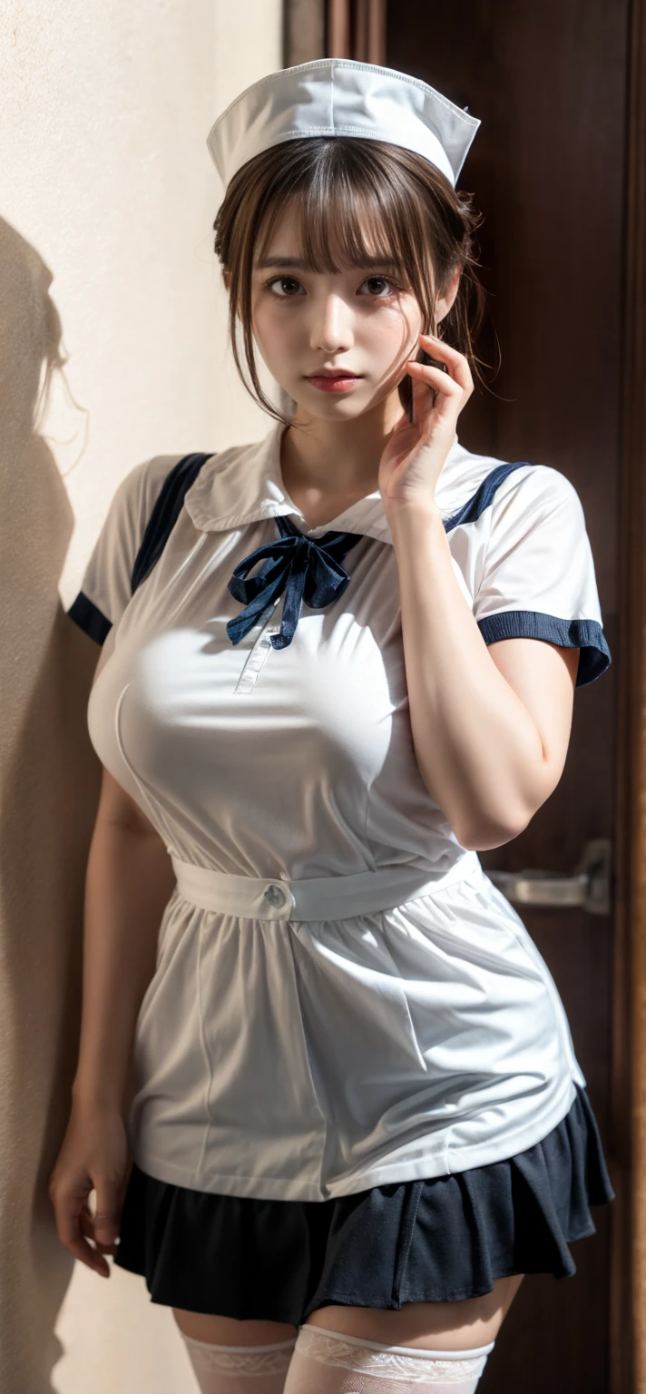 ((One Girl:1.4)),(masterpiece, Highest quality), ((Looking into the camera)),(((Long Hair))),(((I can see your chest))),(Nipples are visible), Asuka Langley, whole body、I can see your thighs、(((Light brown hair))),classroom、stand、セクシーなポーズ
blue dress, mini skirt、dress, neck ribbon, pinafore dress, ((red ribbon)),ribbon, White shirt,Short sleeve, short-sleeved,(asuka langley hairstyle:1.6),black eye,