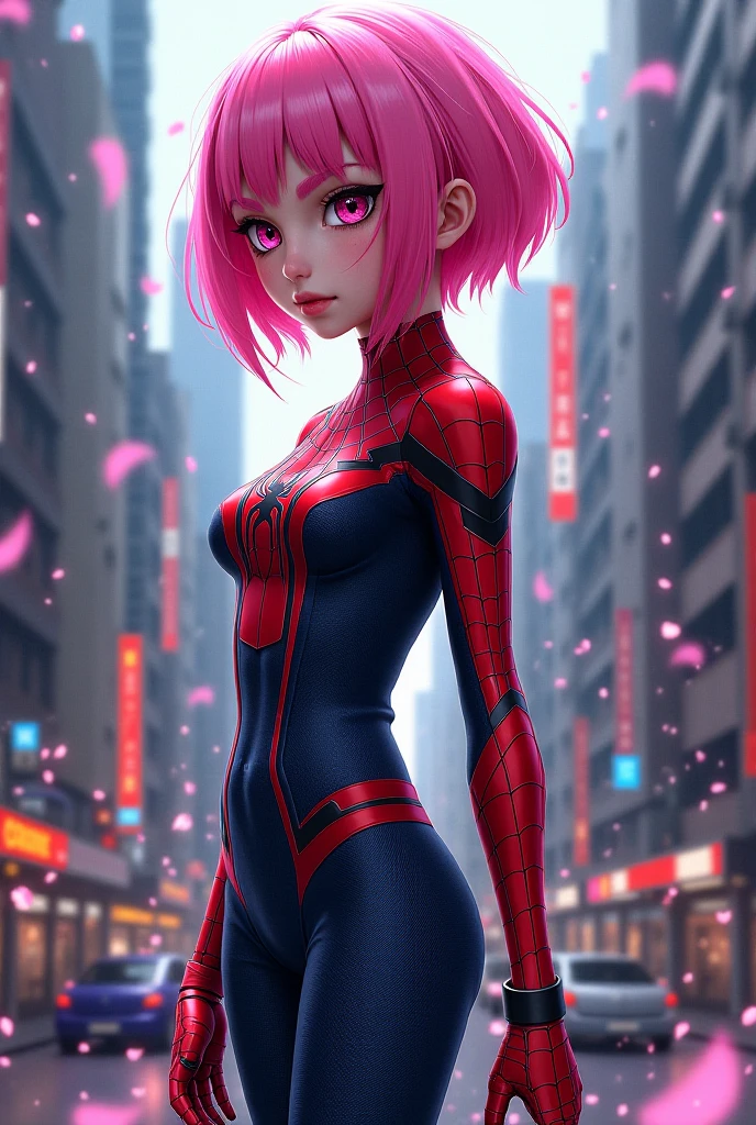 <lora:gwen_1.5:0.3>gwen stacy, spider-gwen suit,bodysuit , superhero,(blonde hair AND pink hair) , blue eyes , animification ,eyebrow piercing
<lora:gwen_stacy_v1.1:0.3>(sidecut:1.3),(asymmetrical_hair:1.3),(side of head shaved:1.3),
face focus,
(upper body),
14yo,(skinny slim:1.3),(middle breasts:1.2),
masterpiece, best quality,1girl,
city,open eyes,
blush,narrow waist,looking at viewer,standing,
smile,solo focus,
photorealistic,extremely detailed,(from front),
,highres
<lora:FilmProvia2:0.3>
<lora:Perky-Breasts-V3:0.8>
<lora:GoodHands-beta2:0.4>