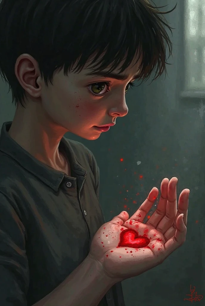 The boy holding the bleeding heart