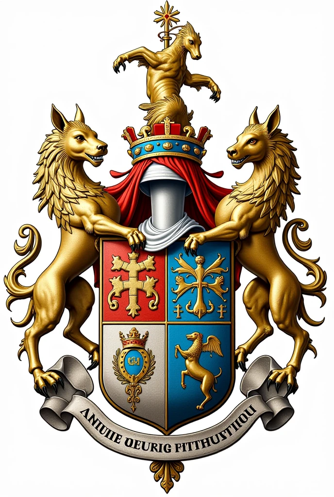 Create an (Andrade Family) Coat of Arms, with 4 elements: LION, EAGLE, SHIELD.