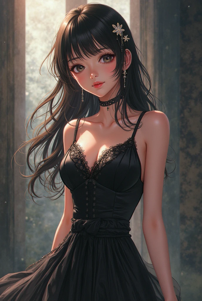 Drawing similar to any female anime character in a black dress