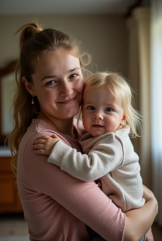 Caucasian、female、Blonde、Holding a baby