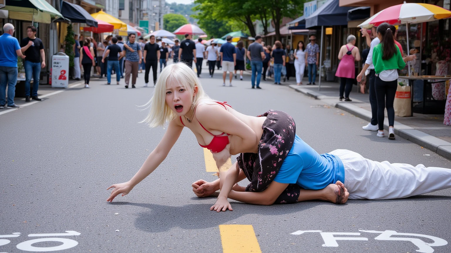 Explicit sex scene on a street in Japan, (street with many people), a crowd of spectators photographs an adult woman with long hair, ((longye hair)). ((Woman with blood running down her body)), ((body drenched in sweat)), (Double-penetrating sex, 2 men inserting their penis into 1 albino woman), ((Dupla penetração nos genitals)). ((Albino and thin woman)), ((micro breasts)), ((Flat Breast)), ((skinny)), ((longye hair)), (O foco da cena está nos genitals). (((Perfect Woman&#39;genitals)))