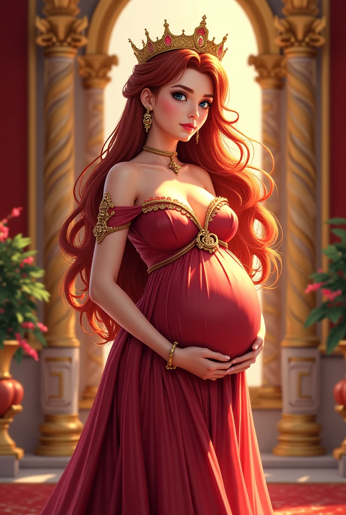 Rabbit, pregnant, big belly, big breasts, big butt, large hair, princess, royalty, royal dress, crown, castle, palace