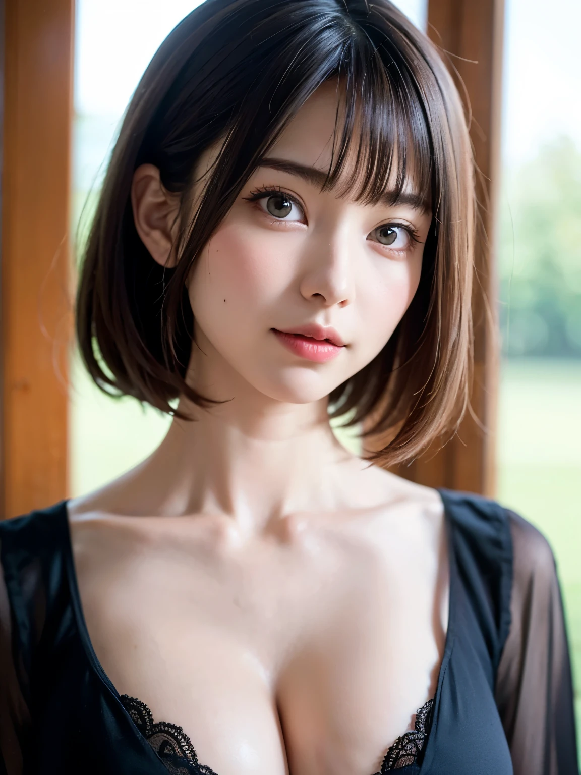 女の子1人、top-quality、realisitic、report、depth of fields、natural soft light、during daytime、魅惑的、beauitful face、Cleanliness、Pure face、de pele branca、cute hawk hair、bangss、the beach、rays of sunshine、Nedium Breast Body Esbian、((Beautiful face with sweater golden ratio Beautiful face with symmetry))、long neck、Put your ears out、Clean short bob hair with bangs、Smile with your mouth closed:1.4、Smile with your mouth closed:1.4、Perfect fingers、perfect hand、Perfect body、face perfect、Shine a light into the eyes、Perfect Anatomy:1.4、very cute super model:1.4