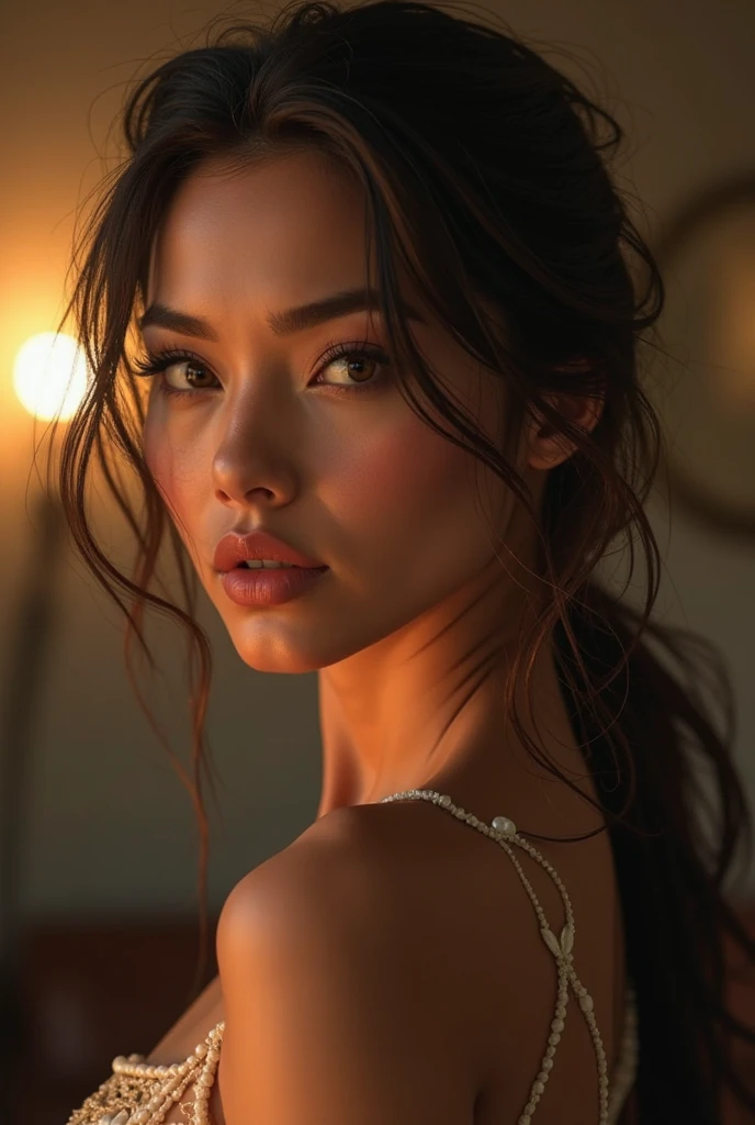 ((32k:1.5, Highest quality, masterpiece, Ultra-high resolution), Perfect dynamic composition, Professional camera work:1.6, Highly detailed skin and face textures:1.3, Mysterious portrait:1.2, Very accurate, Very detailed, One Girl, ((Night view from the rooftop, The moonlight at night illuminates my body)), (Black Satin Nightgown:0.5), Incredibly slim body, Very beautiful face, (Big eyes that exude beautiful eroticism:0.9, A dreamy look:1.0, I love you with all my heart:0.8, Please open your mouth a little, lipstick, Feel the beautiful eroticism:0.7), (Wet dark brown medium length hair), Candles, The chest is medium, Earrings, necklace, bracelet, Tilt, get up, ((attractive, Hair blowing in the wind))