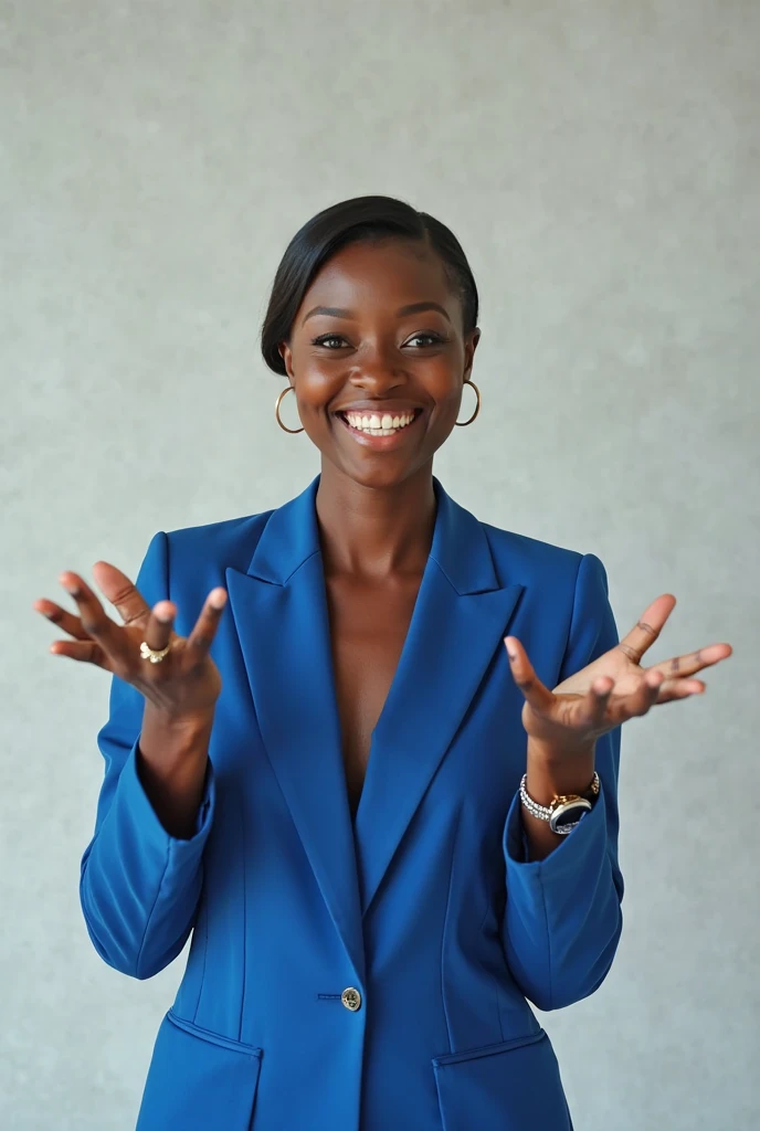 Asha, 1girl, solo, (((Ebony))), (((Dark skin))), (((SFW))), 30 years old, (mature), fully naked, capturing a selfie, taking a selfie shot, smiling, ((wearing a blue blouse))