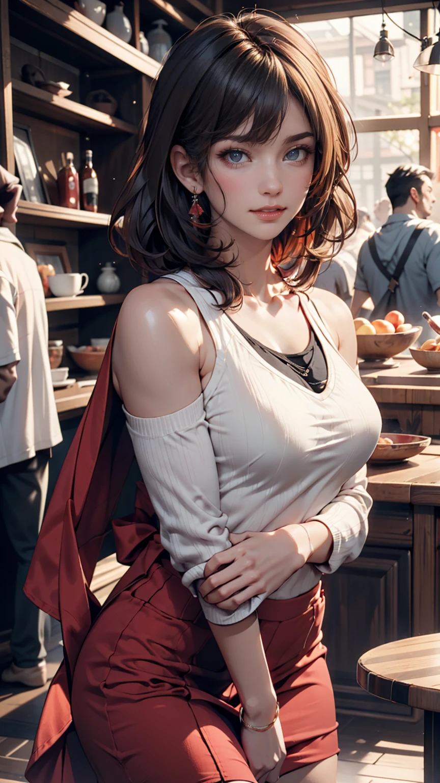 One girl, sxfrances, short hair, Orange Hair, Green Eyes, freckles, smile, Red Overalls, Blue Shirt, Roll up your sleeves, Mountain, moon, (night:1.5), View your viewers 、24-year-old woman、Sexy proportionature female body、Sexy proportionakeup、Textured skin((textured skin))、smile、Narrow waist