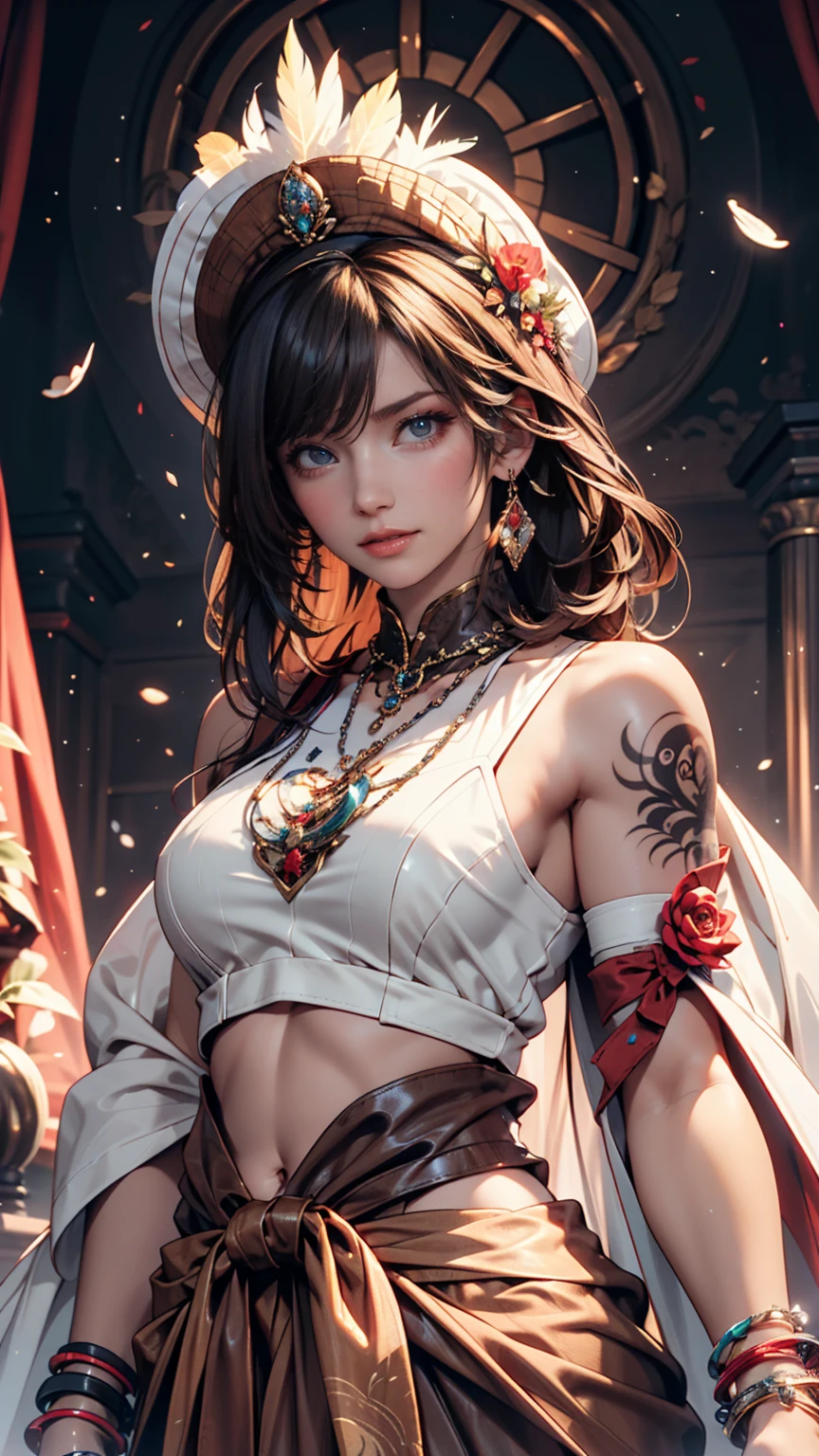 Close-up of a woman with colorful hair and necklace, Anime girl with space-like hair, Soft vitality of Ross Dres, Gubes-inspired artwork, Fantasy art style, colorful], Vivid fantasy style, Ross draws vibrant cartoons, universe and colorful, Gwaiz, colorful digital fantasy art, Great art style, Beautiful anime style, White skin, hulk clothes