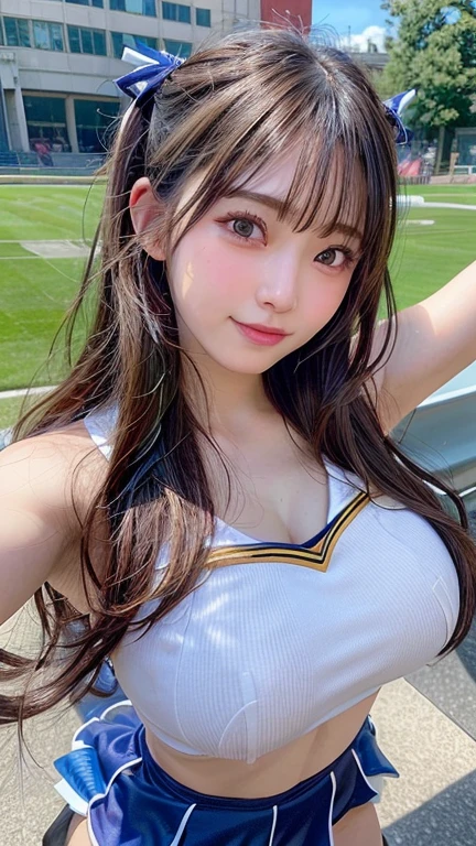 Bust up shot, Dynamic Lighting, (highest quality:1.4), 32K resolution, (Realistic:1.5), (Ultra-realistic:1.5), High resolution UHD, (masterpiece:1.2), (Improvement of quality:1.4), (1.lady), Supermodel, Female rider, 21 years old, Perfect Anatomy:1.37, Standing pose, (Wearing a super shiny racing suit:1.37), (Wearing a long-sleeved racing suit:1.1), (Wearing an orange racing suit:1.21), (Many suits with logos), Racing Gloves, Have a helmet:1.21, (On the vast racing circuit:1.37), (Outdoors on a sunny day;1.37), Shut your mouth, Detailed eyelashes,  Sharpen your eyebrows, [Pink lipstick:0.8], (Super lethargic details:1.25), (Bright pale complexion), Symmetrical eyes, Natural Makeup, ((A great eye for quality:1.2)), (tired, Sleepy and satisfied:0.0), (Beautiful Lips:1.33), (Great nose:1.2),  (Flat Chest), (Slim lower body), Shiny brown hair, Let your bangs hang long, (Bob Cut Hair:1.21), ((Realistic)), ((Sharp focus)), ((The most ridiculous quality)), (Ultra-high resolution:1.6), Emotional and spectacular cinematic lighting,