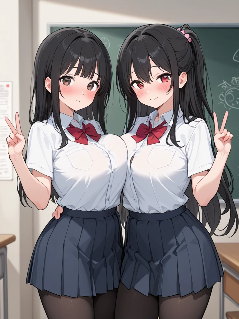 1 person、middle School girls、White polo shirt、mini skirt、Long Black Hair、ponytail、White collar、Short sleeve、smile、Brown Skin、big、An illustration
