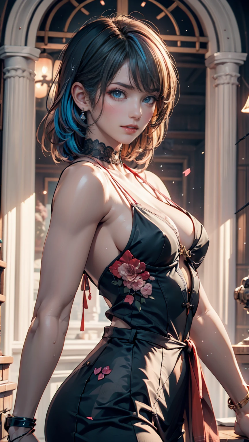 (masterpiece, Highest quality, Highest quality, Official Art, Beauty and aesthetics: 1.2), (One girl: 1.3), (Fractal Art: 1.3), Bright aqua blue eyes, Medium length hair with tassels, Nude midpart、pubic hair、Nipples、Full body art、Painting
