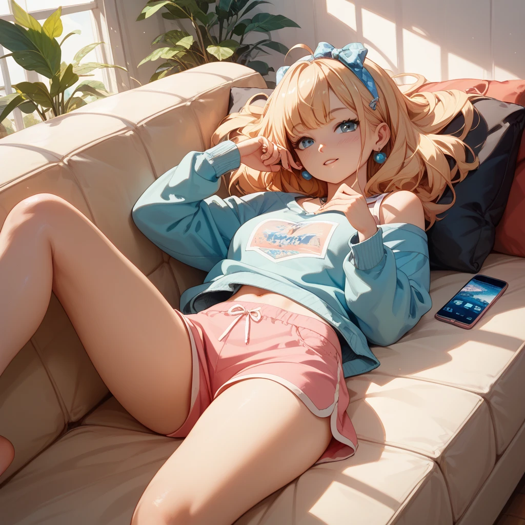 Highest quality,Highest Resolution,A girl lying in bed and using her mobile phone,