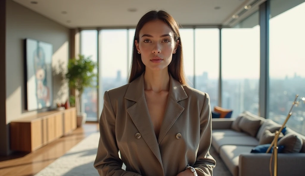 1girl, Upper body selfie, gorgeous white girl . slicked top hair bun . She wearing tight elegant two parts business suit. Location is luxury hotel  . Cinematic lighting, Masterpiece,  Highly detailed, realistic skin texture, smooth complexion, natural-looking hair, Best quality, High res, Award winning photography, Intricate details,  Image fill, Sharp focus, 1080p,8k, Luxury atmosphere,  Art by famous photographer, trending on art station 