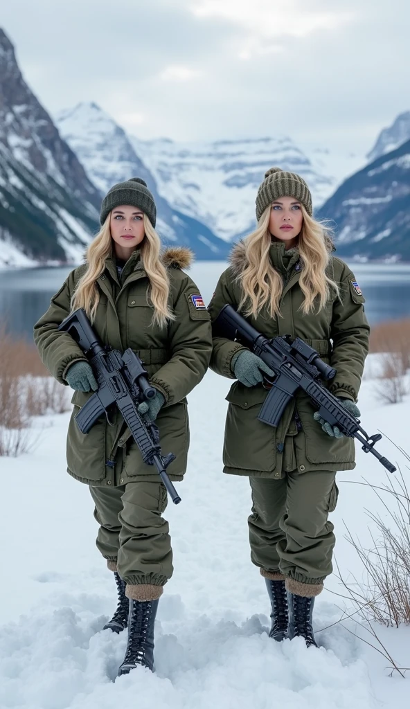 (Photorealistic), Beautiful lighting, Best Quality, Realistic, Full body portrait, real picture, Intricate details, depth of fields, 3 lesbian women embracing , In a cold blizzard, Very muscular soldier girl with a haircut, Fatigue of the army wearing winter camouflage, Camouflage Plate Carrier Rig, Combat gloves, (Magazine Pouch), (Kneepads), highly detailed, Perfect face, Blue eyes, Lips, wide hips, Small waist, tall, make up, Tactic, FUJI XT3, Outdoors, bright day, Beautiful lighting, Raw photo, 8K UHD, Film grain, ((Bokeh))