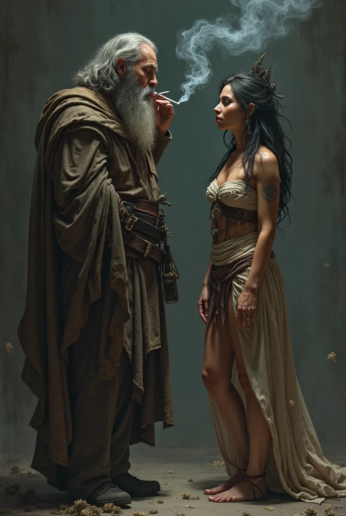 man and woman are talking in market, man, muslim man, man, shepherd holding a stick, wandering, sheep, sheep, sheep,sheep,sheep,sheep,sheep, many sheep and dogs and birds, blood, dirty clothe, a mature sad female, ethereal, large breasts, vivid color, bare shoulders, arms down, armpits, thighs, [light smile], expressionless, masterpiece, 8k resolution, fantasy art, ((high jumper's body proportions)), ((obesity: 0.0)), ((((no panties)))), ((no panties))), ((( No pants))),(((No socks)))),(No skirt)))),((No shoes)))),((Dynamic posture)))), (Full body))), (Greek feet), (Carefully groomed nails),((Delicate and small toes, perfect toes))), (Camel toes),((Correct anatomy)),((Correct dissection))), (((the world of clouds and mist))), (the clothes are painted with dirty and blood )))),