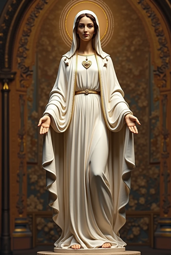 A pure and beautiful full-body statue of the Virgin Mary